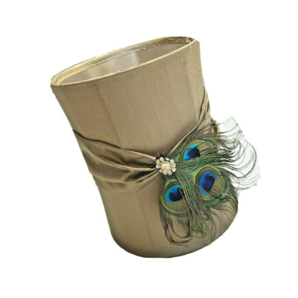 Gorgeous Luxury Satin Drum Lampshade Brown Feather